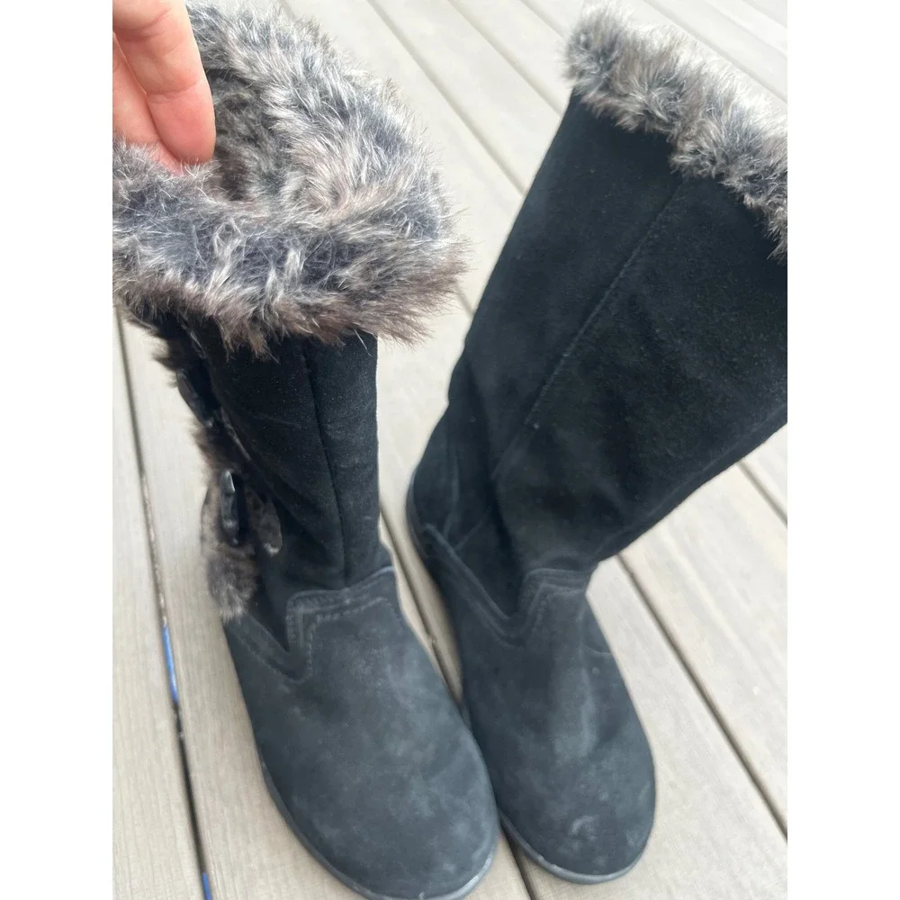White Mountain Tantalas Black Suede Faux Fur Toggle Winter Boots W12862Z 6M